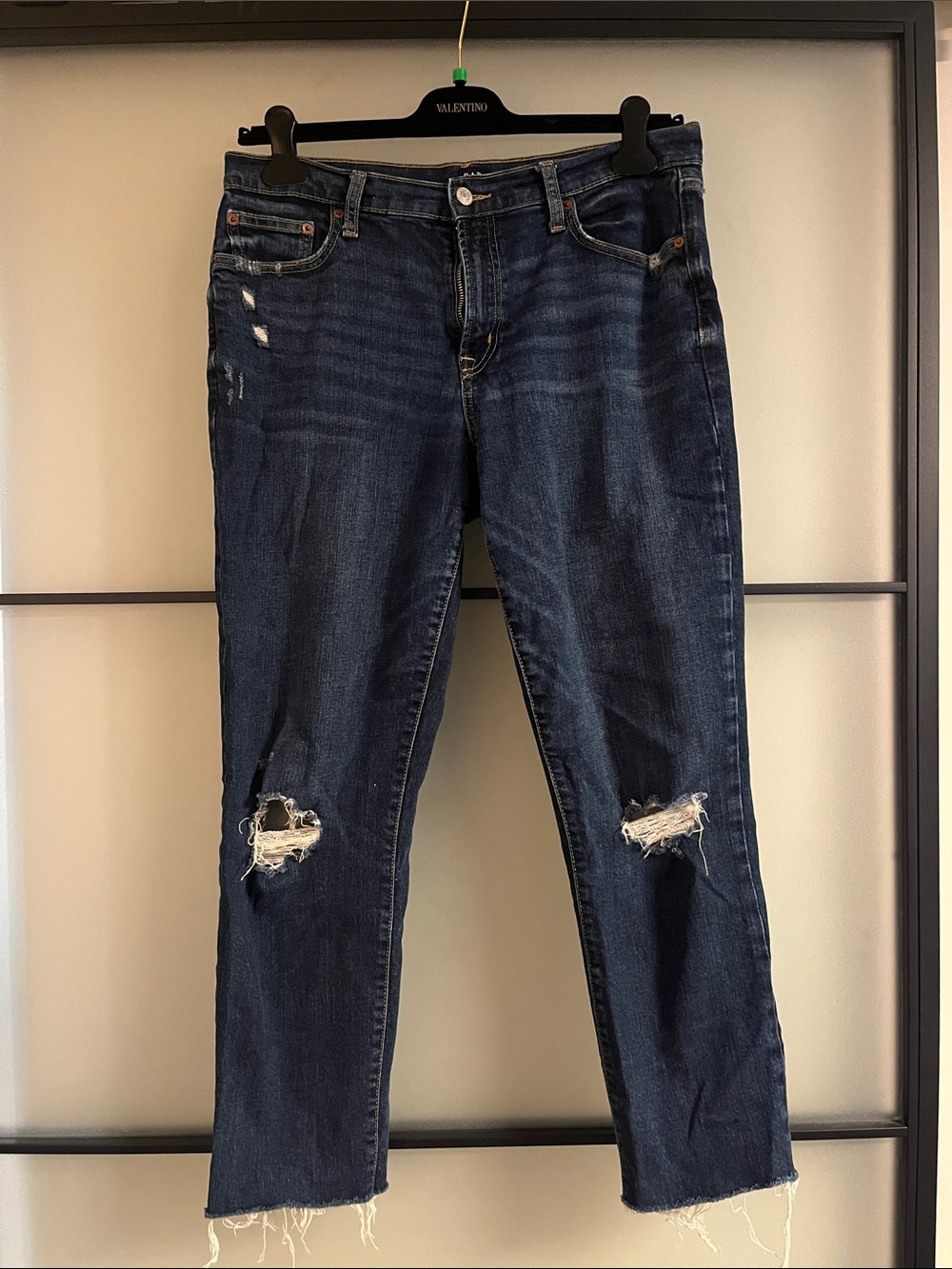 GAP Dark Blue Distressed Cropped Girlfriend Jeans - tall